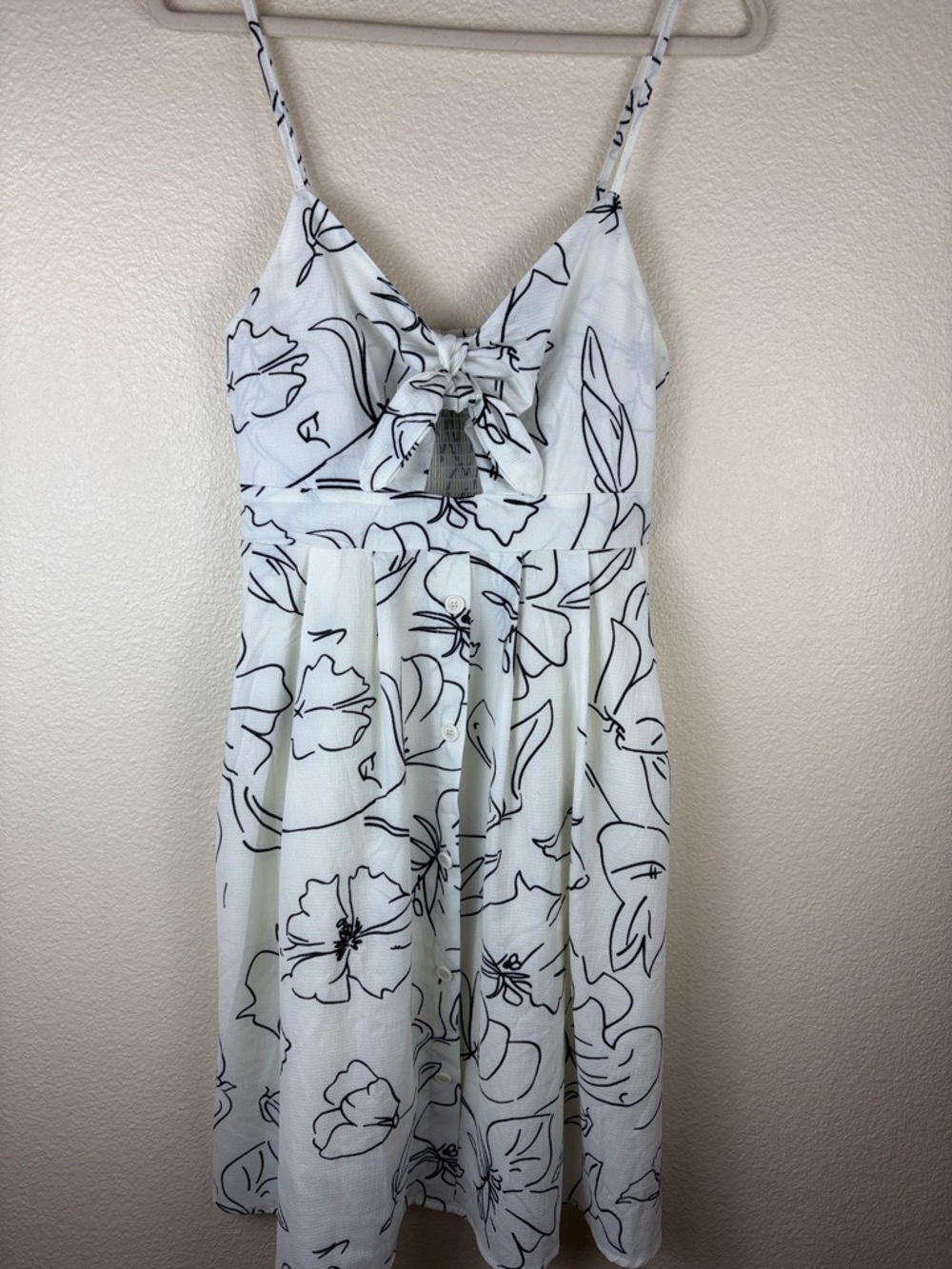 FANCYINN Women's Floral Print Tie Front Button Down Spaghetti Strap Midi Dress L
